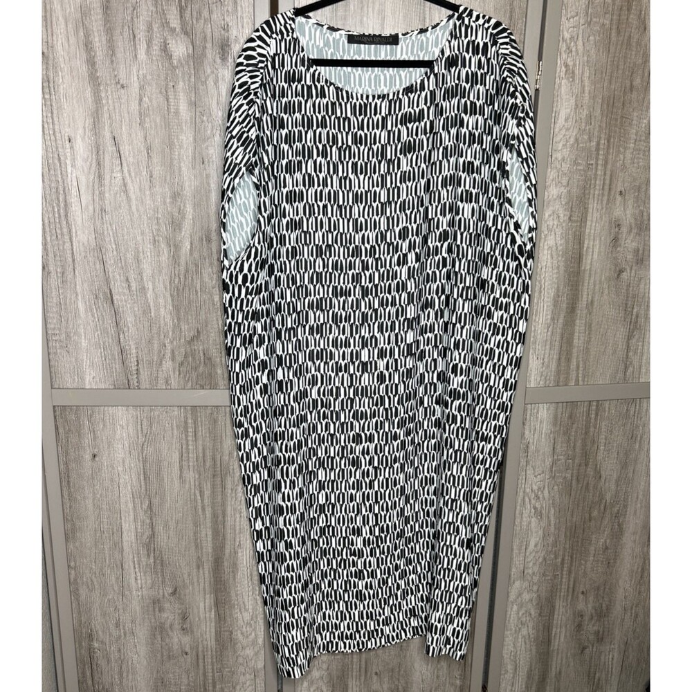 Marina Rinaldi Dress Size XL Black and White Pleated Crinkled Kaftan